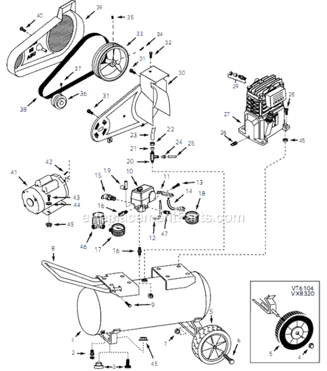 Page A Diagram and Parts List for VX831204 2001 Campbell Hausfeld Compressor